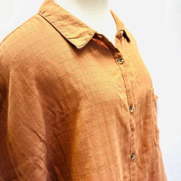 NWT SONOMA Women Short Sleeve Pullover Button Down Cotton Brown Shirt Size 4X - Picture 5 of 12
